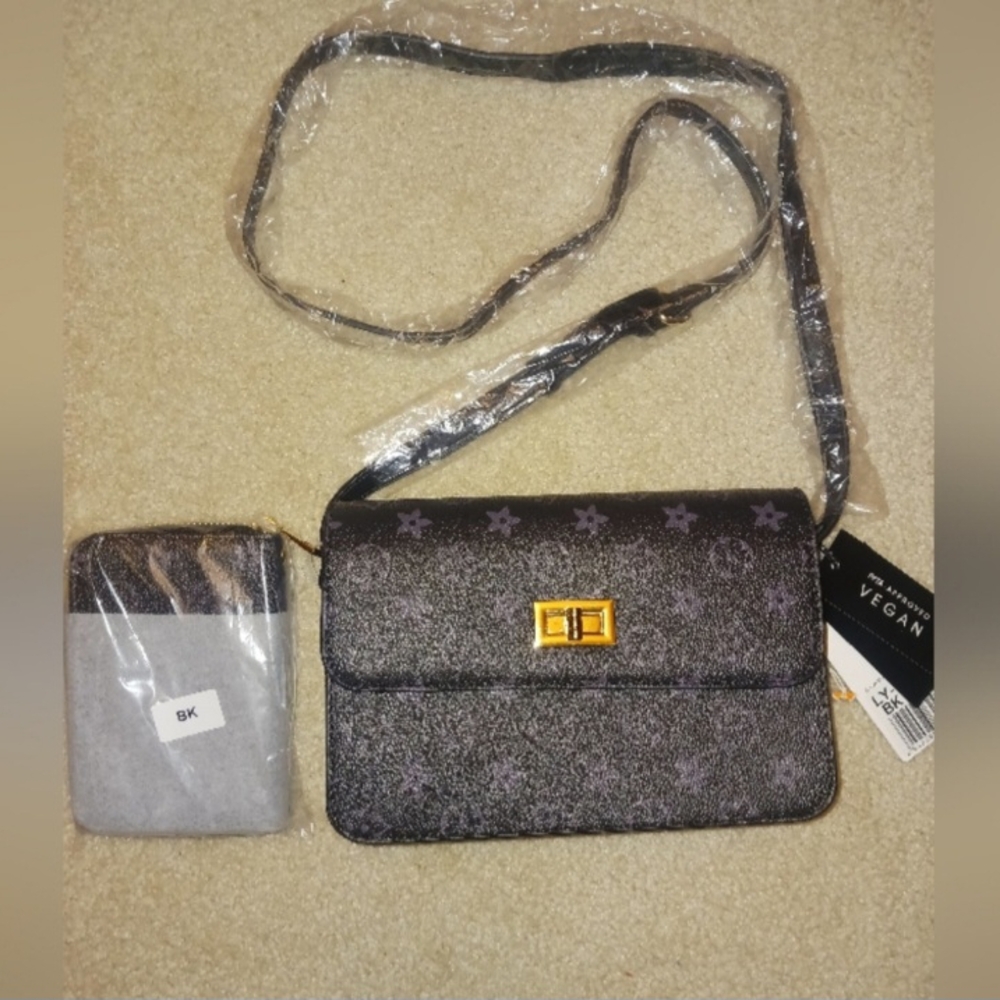 New Black Boutique Vegan Crossbody Purse with Matching wallet